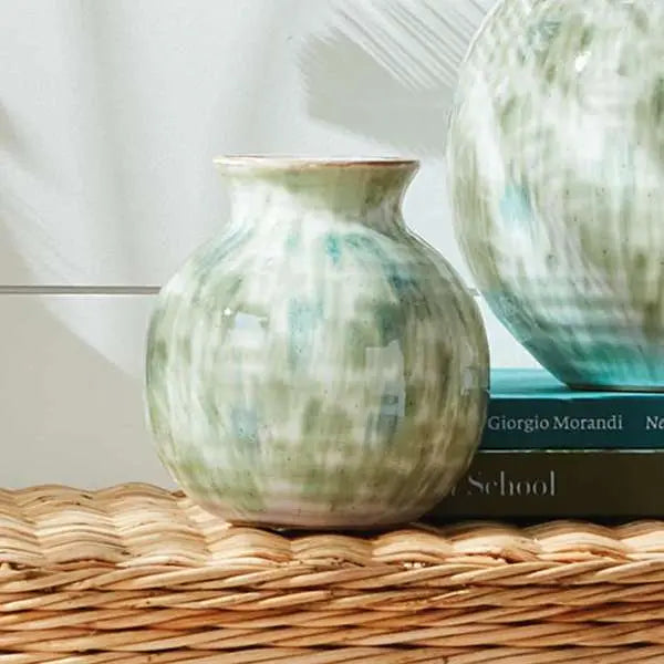 Hand-Painted Green & Blue Stoneware Vase - view 5