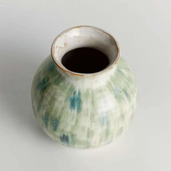 Hand-Painted Green & Blue Stoneware Vase - view 2