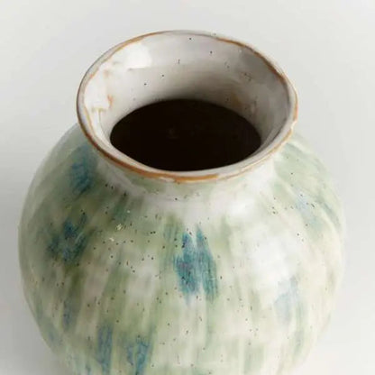 Hand-Painted Green & Blue Stoneware Vase - view 3