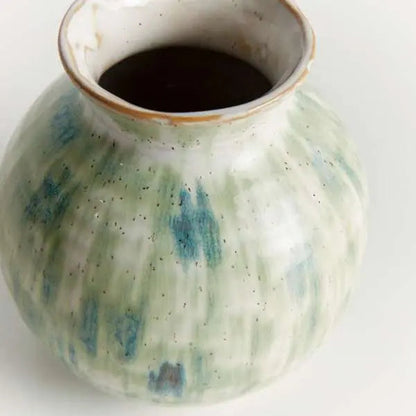 Hand-Painted Green & Blue Stoneware Vase - view 4