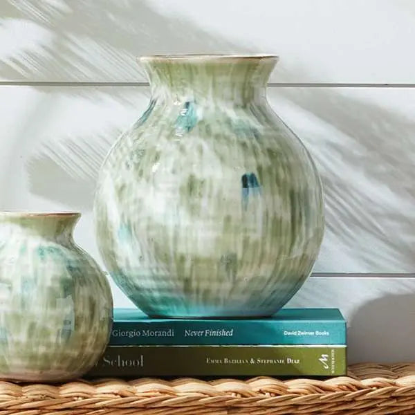 Hand-Painted Green & Blue Stoneware Vase - view 10