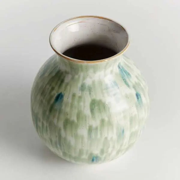 Hand-Painted Green & Blue Stoneware Vase - view 7