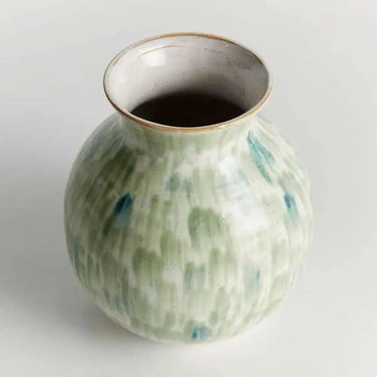 Hand-Painted Green & Blue Stoneware Vase - view 7