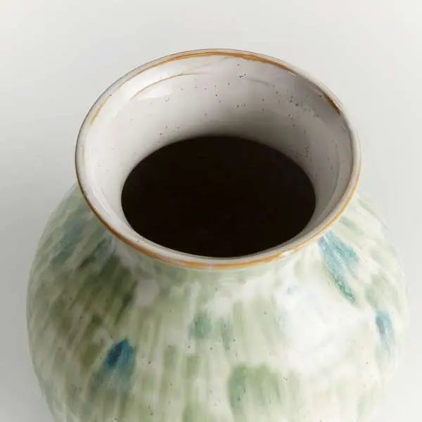 Hand-Painted Green & Blue Stoneware Vase - view 8