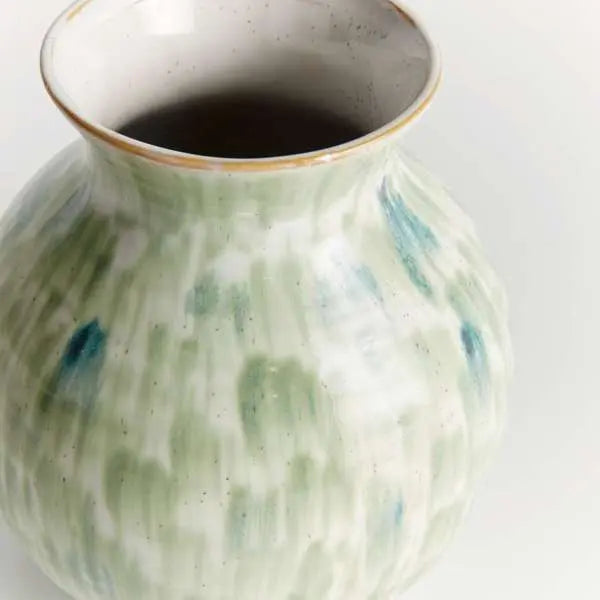 Hand-Painted Green & Blue Stoneware Vase - view 9