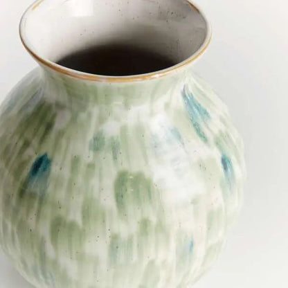 Hand-Painted Green & Blue Stoneware Vase - view 9