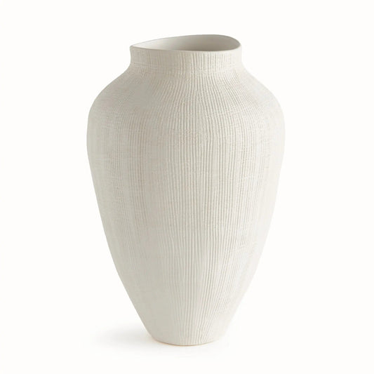 Tall Linen-Texture Reactive Glaze Ceramic Vase - view 1